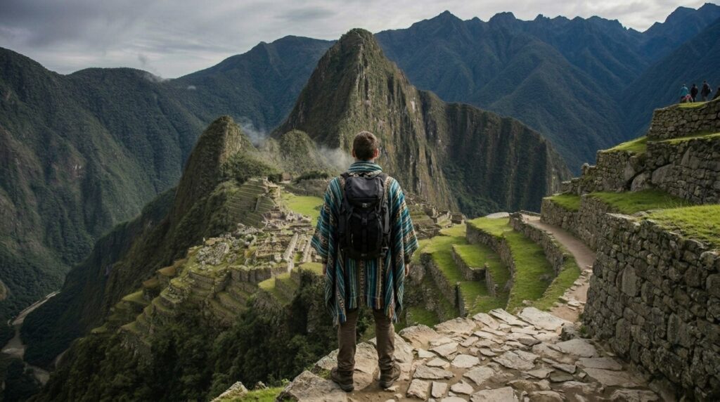 Machu Picchu Hombre mirando de espaldas